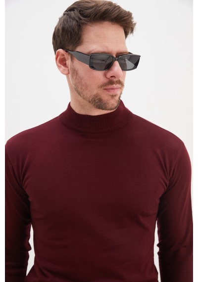 Fullamoda Basic Dik Yaka Regular Fit Triko Kazak Mürdüm
