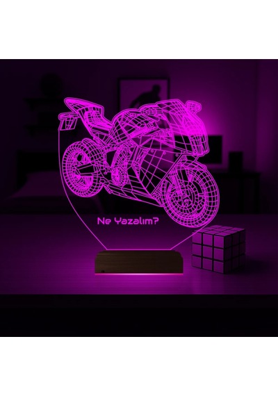 Luvivia Motor Motorcu Motosiklet Kişiye Özel 3d Lamba - Masa Gece Lambası Şeffaf