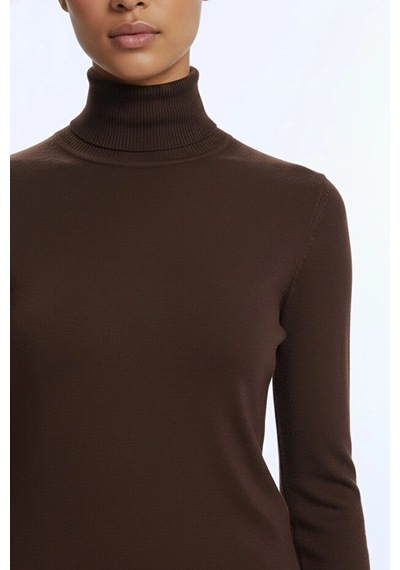 On Fashion Kadın Dik Yaka Basic Kahverengi Kazak 63514 Kahve