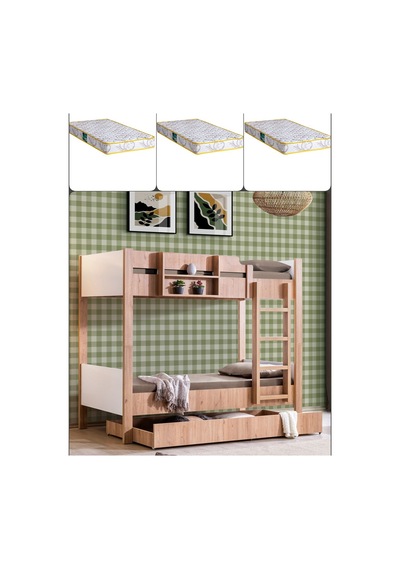Ranza, Asya Ayrılabilir Yavrulu Ranza, Ceviz - Beyaz + 3 Adet Comfort Yatak 90 X 190 CM Ranza, Asya Ayrılabilir Yavrulu Ranza, Ceviz - Beyaz + 3 Adet Comfort Yatak 90 X 190 CM