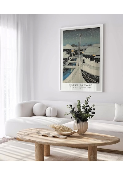 Çerçevesiz Poster Hasui Kawase Terashima Köyü'nde Akşam Karı