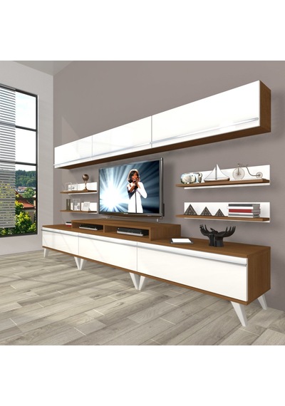 Decoraktiv Ekoflex 8y Mdf Retro Tv Ünitesi Tv Sehpası Ceviz - Beyaz