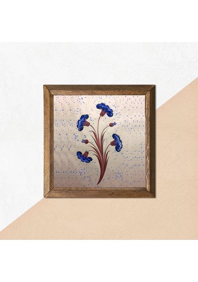 Lexroo Ebru Sanatı Taş Duvar Tablosu Ahşap Çerçeveli Duvar Dekoru Wall Art 25x25cm W1-242