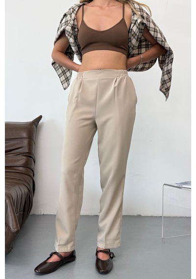 Giysa Kadın Beli Lastikli Çift Cepli Havuç Kesim Pantolon Taş - 3229