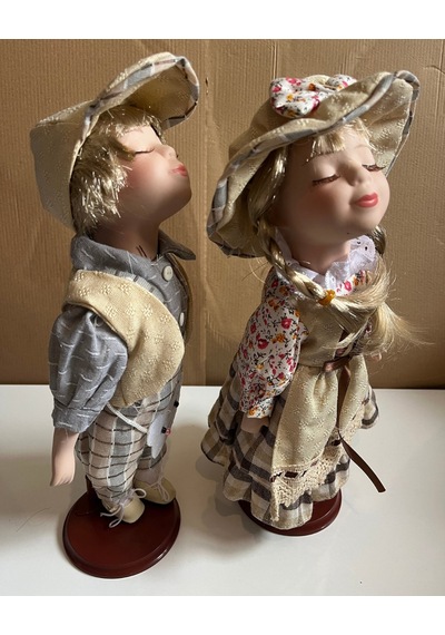 Kumaş Kıyafetli 2' Li Set Porselen Bebek 30 Cm Özel Kadın Ve Erkek Set