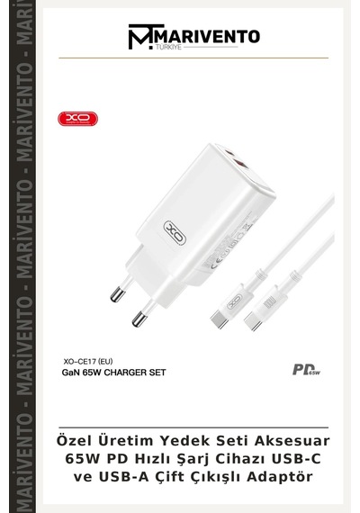 Özel Üretim Yedek Seti Aksesuar 65w Pd Hızlı Şarj Cihazı Usb-c Ve Usb-a Çift Çıkışlı Adaptör