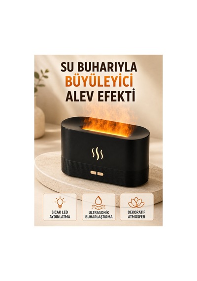 Led Alev Efektli Ha Nemlendirici 9 12 Saat Kullanımlı Aroma Difüzörü