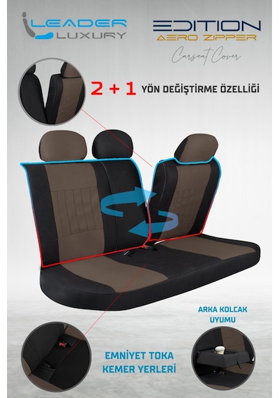Renault 11 Flash Uyumlu Lüx Deri Detaylı Tay Tüyü Oto Koltuk Kılıfı Ön Arka Takım Edition Serisi Kahverengi