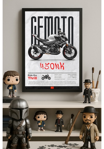 Cf Moto 450 Nk Siyah Ahşap Çerçeveli Poster, Dekoratif Motosiklet Duvar Tablosu
