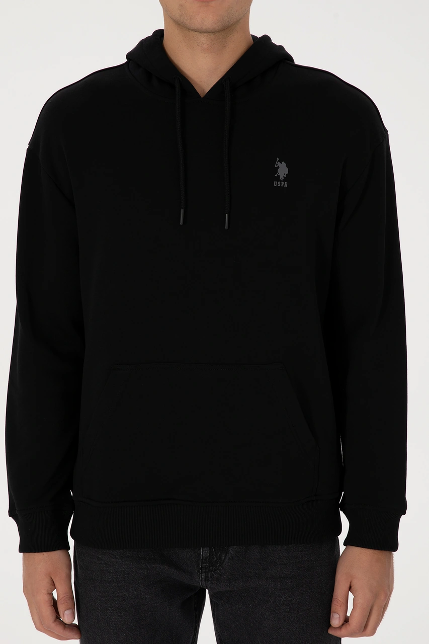 U.S. Polo Assn. Erkek Comfort Fit Kapüşonlu Siyah Basic Sweatshirt 50313746-VR046