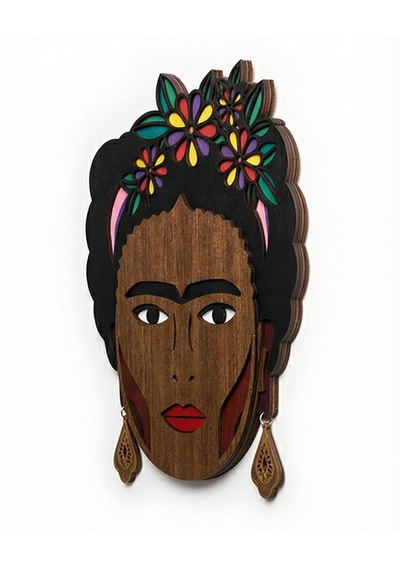 Frida Kahlo Mdf Ahşap Duvar Maskı - Çiçek Taçlı Dekoratif Duvar Sanatı 0