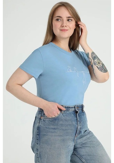 Uyguntarz Unisex Kedi Baskılı Oversize Tshirt Bebe Mavisi