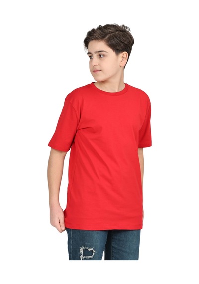 Erdem Kıds Erkek Çocuk Siyah Düz Baskısız Kısa Kol Basic Casual-okul T-shirt Kırmızı Kırmızı