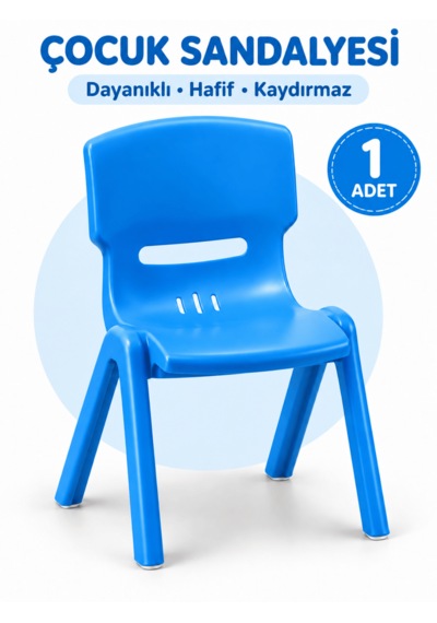 Beylini Çocuk Sandalyesi Anaokulu Kreş Kurs Mini Tabure Dayanıklı Rahat Plastik Mavi