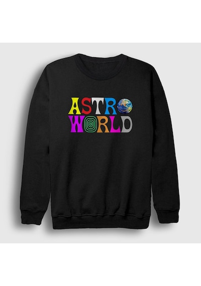 Presmono Unisex Astroworld V2 Travis Scott Sweatshirt Siyah