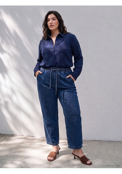 Lcwaıkıkı Petite Lacivert Beli Lastikli Carrot Fit Kadın Jean Pantolon