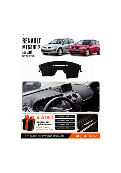 Renault Megane 2 Büyük Ekranlı 2002-2009 Uyumlu Torpido Örtüsü, Torpido Kılıfı - Siyah Gri