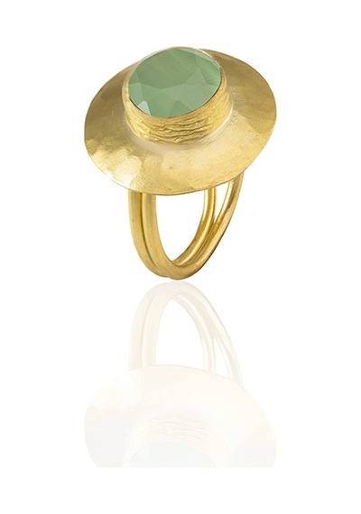 Kadir Jewellery 22 Ayar Altın Kaplama Zirkon Taşlı Kadın Vintage Yüzük Açık Yeşil