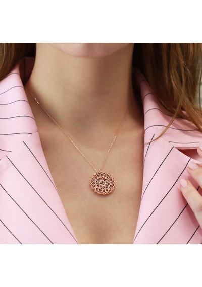 Yaşam Çiçeği Renkli Zirkon Taşlı Rose Gold Kaplama Gümüş Kolye Gümüş