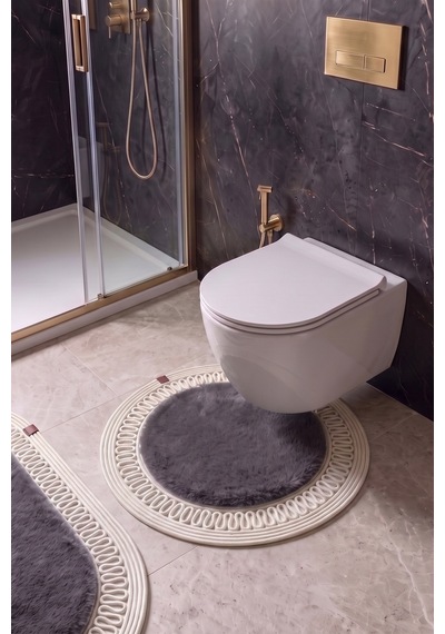 Banyo Paspası Takımı 60x100+60x60 Cm İç Trikot Antrasit Gri & Krem Antrasit Gri - Krem