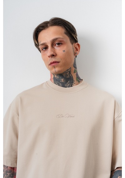 Respire Erkek Da Vinci The Last Supper Baskılı Oversize T-shirt Bej