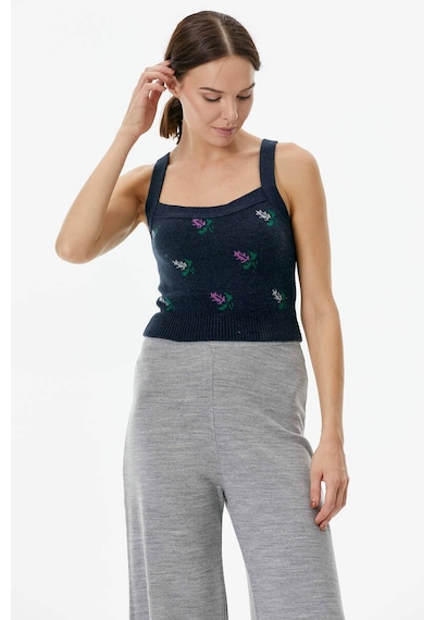 Sementa Çiçek Motifli Crop Triko Takım - Lacivert 001