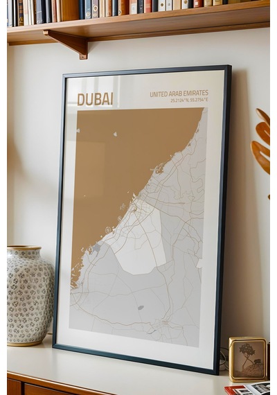 Dubai Bae Uae Şehir Haritası Çerçeveli Tablo Lüks Salon Ofis Duvar Dekorasyonu Hediyelik Tablo