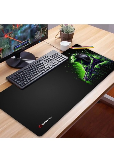 Sonictouch Ultragrand Siyah Ve Neon Yeşili Soldier Dikişsiz Xxl Gaming Oyuncu Masaüstü Klavye Mouse Pad 40x90cm
