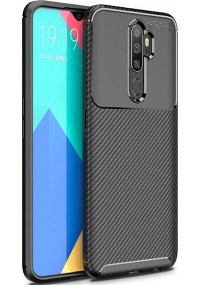 Oppo A5 2020 /a9 2020 Uyumlu Karbon Desenli Negro Silikon Kılıf Siyah