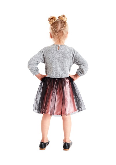 Denokids Tüllü Ponçik Kız Çocuk Elbise Renkli Çok Renkli