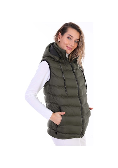 Euromoda Everest Kadın Jel Dolgu Kapüşonlu Şişme Yelek Haki