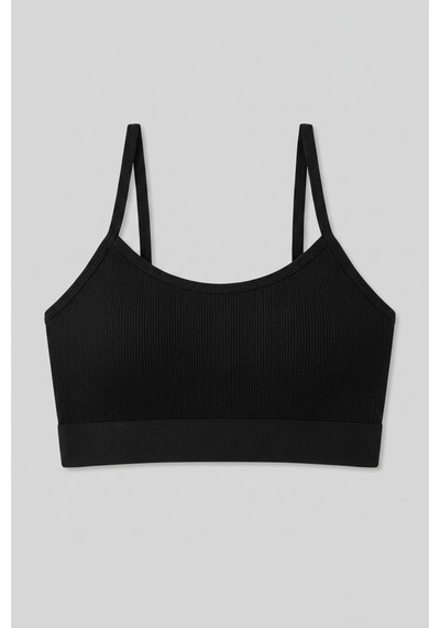 Mataş Kadın İnce İp Askılı Pedli Fitilli Pamuklu Büstiyer Crop Bralette Siyah