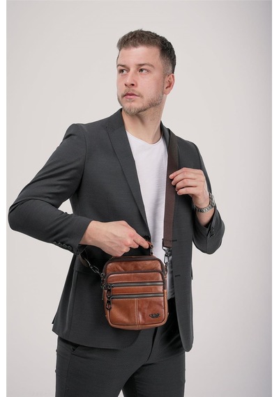 Ççs 31603 Hakiki Deri Askılı Çanta Kahve