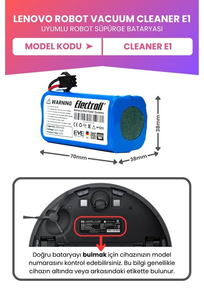 Lenovo Robot Vacuum Cleaner E1 Uyumlu Batarya 3500mah Pil