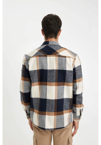 DeFacto Regular Fit Normal Kesim Kareli Oduncu Flanel Uzun Kollu Gömlek A5553AX24AUNV64 Lacivert