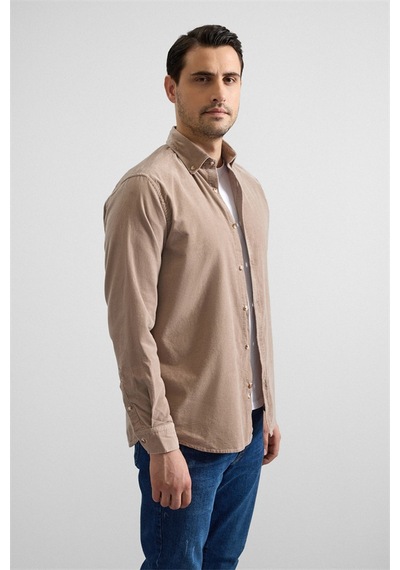 Süvari Bej Regular Düğmeli Yaka Casual Gömlek Gm2008000242-bj3 Bej