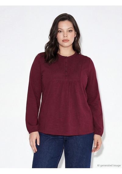 Lcw Grace Bordo Bisiklet Yaka Nakışlı Bluz