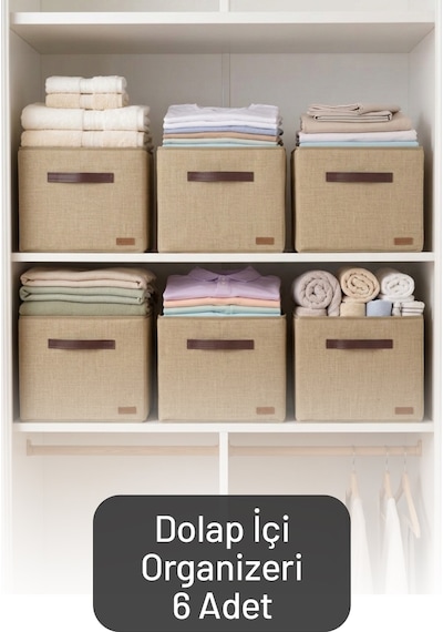 6'lı Çok Amaçlı Dolap İçi Düzenleyici, Raf Düzenleyici, Oyuncak Çamaşır Saklama Kutusu 30x30x30 Cm Kahverengi