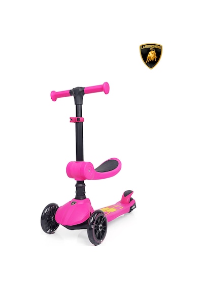 Lamborghini Lisanslı L5 2in1 Katlanabilir Oturaklı Işıklı 3 Tekerlekli Çocuk Scooter Pembe