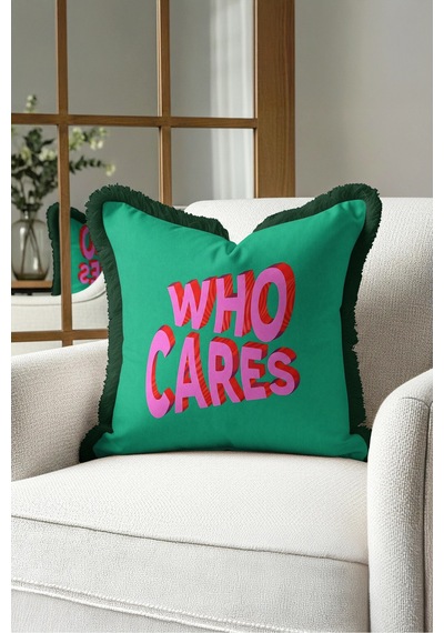 Who Cares Yazılı Pop Art Saçaklı Yastık Kılıfı - Slogan Temalı Yeşil Siyah Püsküllü Kırlent Kılıfı Serin Yörünge Aura Who Cares Yazılı Pop Art Saçaklı Yastık Kılıfı - Slogan Temalı Yeşil Siyah Püsküllü Kırlent Kılıfı Serin Yörünge Aura