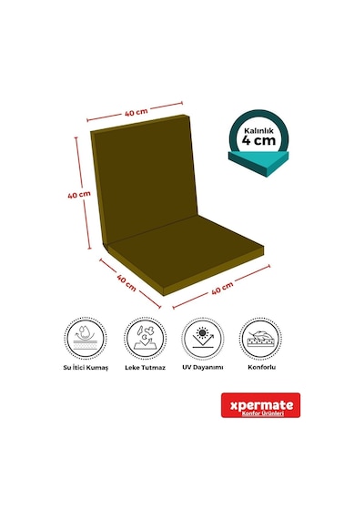 Xpermate Arkalıklı Fermuarlı 40 x 40 CM Sırtlıklı Sandalye Minderi Yeşil