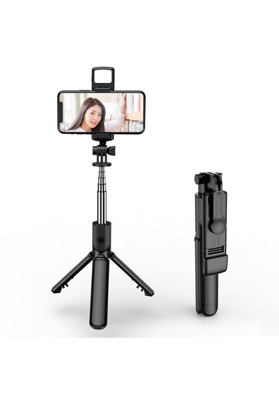 Bluetooth Kumandalı Tripodlu Işıklı Selfie Stick - Uzatılabilir, Apple Uyumlu iOS & Android Black