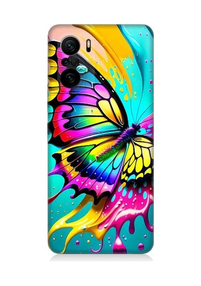Xiaomi Redmi K40 Uyumlu Renkli Boya Ve Kelebek Desenli Silikon Kılıf
