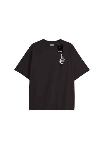 Flood Of Style Siyah Oversize T-shirt Minimal Balık Özel Tasarım