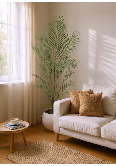 Yapay Ağaç 20 Yaprak Palmiye Ağacı Beyaz Küre Saksıda 130 60cm