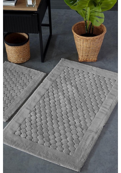 Hcw Poil Açık Gri %100 Pamuk Viskon 2 Parça Banyo Paspas Seti 40 60+60 100 Cm Gri