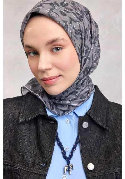 Silk Home Pamuk Polyester Soft Eşarp Açık Gri Çiçek Desenli Kaymaz Dokulu 90x90 Çok Renkli