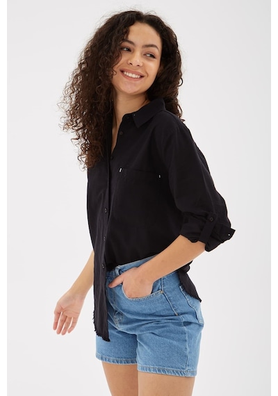 Fashion Friends Etek Ucu Püsküllü Gömlek Siyah Siyah