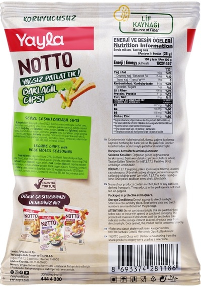Yayla Notto Sebze Çeşnili Baklagil Cipsi 55 G X12