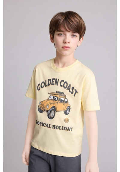 Defacto Regular Fıt Baskılı 2li Şort Tişört Pijama Takımı Erkek Çocuk H4105a826hsyl83 Sarı-yl83
